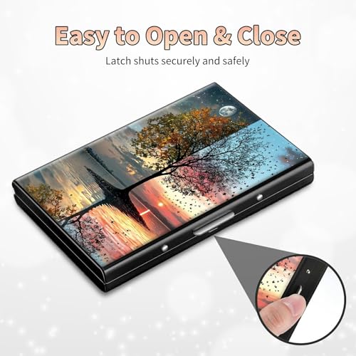 Image of Slim Credit Card Holder, Day and Night Art Tree RFID Blocking Metal Wallet for Men & Women, Aluminum Minimalist Hard Case Pocket-Sized Business Cards Organizer (Fits Up to 10 Cards)