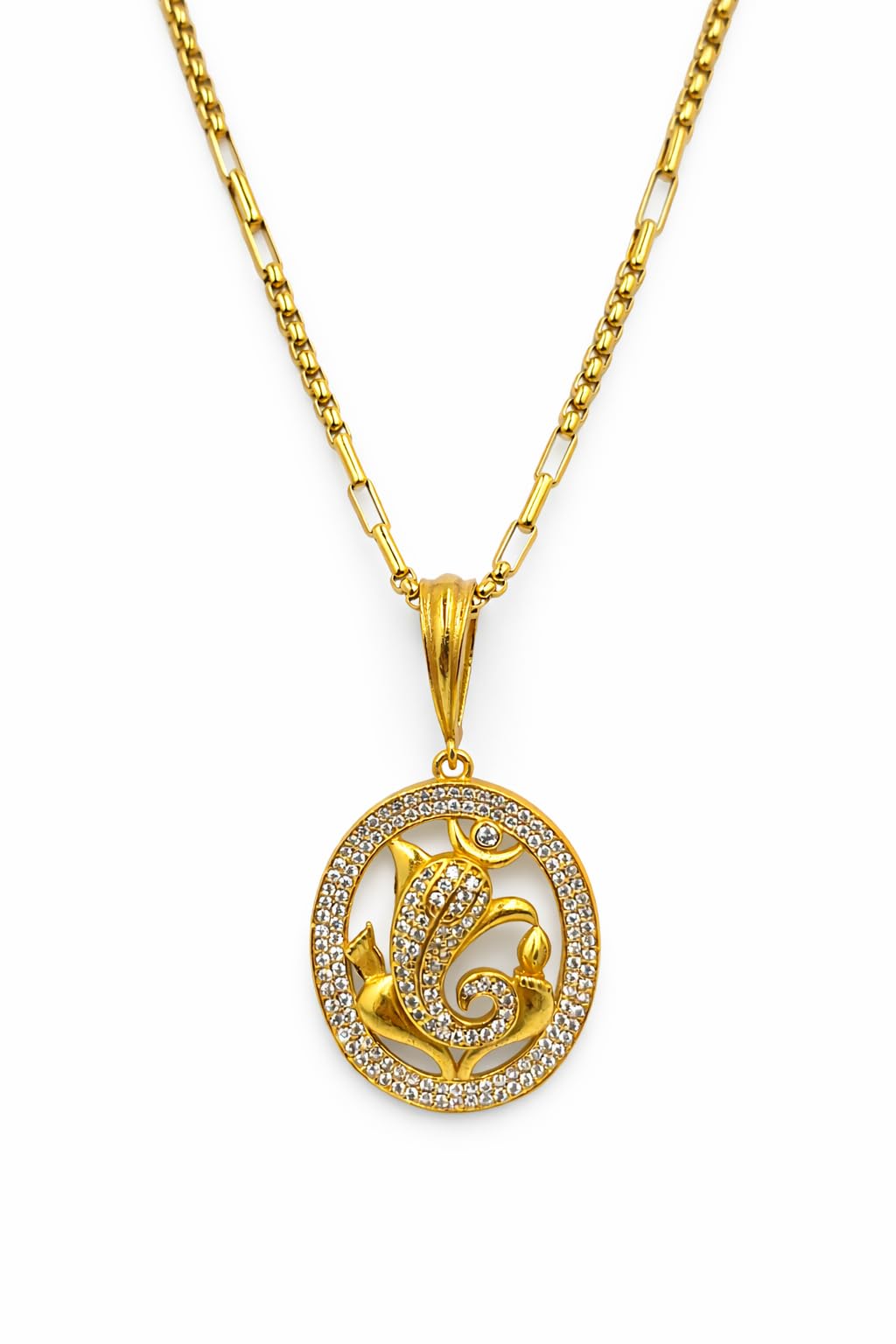 Ganesha Pendant Chain, Gold-Plated with CZ Stones, 22 Inch-image-17