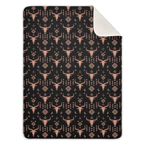 Image of Baby Swaddle Blanket for Boys Girls Soft Warm Stroller Throw Blanket for Toddler and Infant 30X40in Rose Gold Line Art African Tribal Motifs and Water Buffalo Skulls