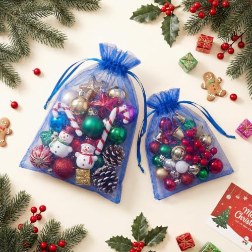 Image of FUNFERY 100PCS Royal Blue Organza Gift Bags 4x6in,Drawstring Jewelry Pouch