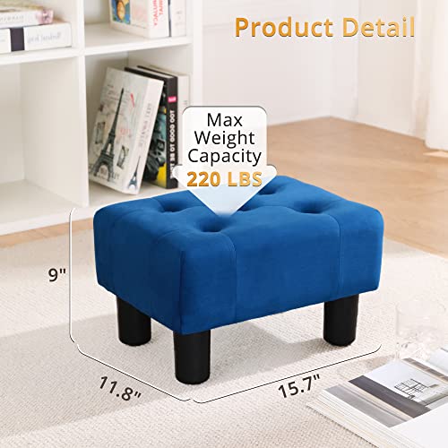Image of LUE BONA Small Tufted Foot Stool, Velvet Ottoman Elegant Foot Stools Ottoman with Plastic Legs, 9''H, Rectangle Footstool for Adult with Non-Slip Pads,Foot Rest for Living Room,Couch, Navy Blue