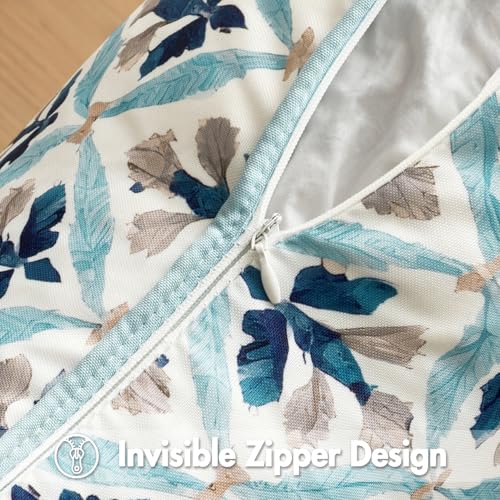 Image of MIULEE Pack of 2 Decorative Outdoor Waterproof Throw Pillow Covers Flower Print Chic Boho Accent Pillow Covers for Square Garden Patio Cushion 20x20 Inch, Blue Grey