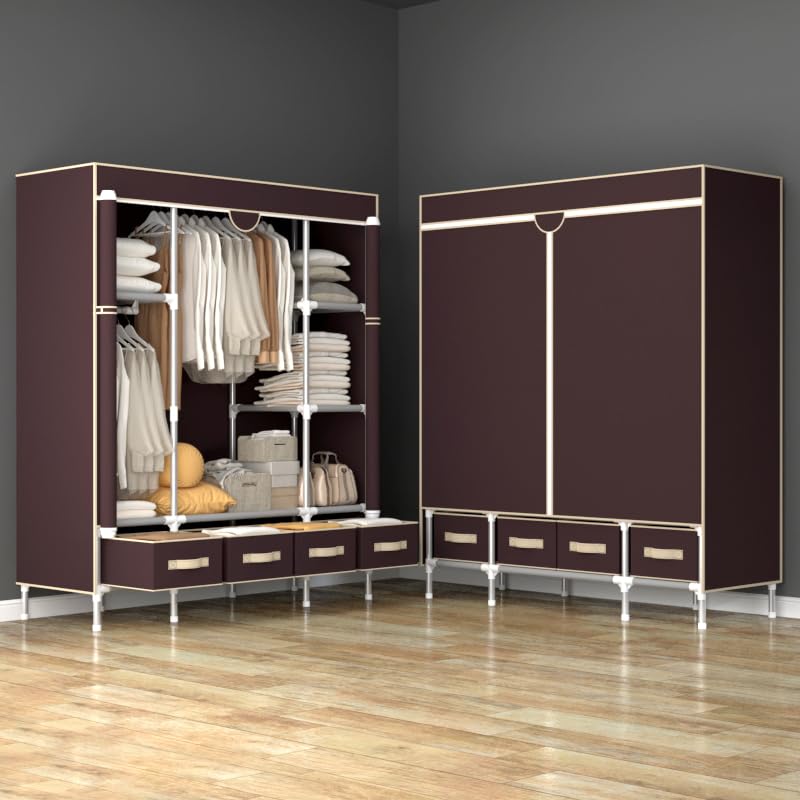 Armoire Penderie Pliante En Tissu - 185x45x170 Cm, 5 Tiroirs, 2 Tringles, Capacité 250 Kg, Blanc/gris, Facile à Monter - 9