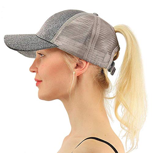 Womens Ponytail Baseball Caps, Adjustable Glitter Mesh Trucker Ponycap, Messy High Buns Dad Hat For Girls #TOP7