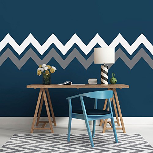 N.SunForest Decorative Chevron Stripe Wall Decals Geometric Zig Zag Wall Pattern Dorm Baby Nursery Home Living Room Bedroom Wall Art Interior Decor