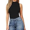 MANGOPOP-Womens-Mock-Turtle-Neck-Sleeveless-Tank-Tops-Bodysuit MANGOPOP Women's Mock Turtle Neck Sleeveless Tank Tops/Short Sleeve Bodysuit Leotard Clothing (A Sleeveless Black, Medium)