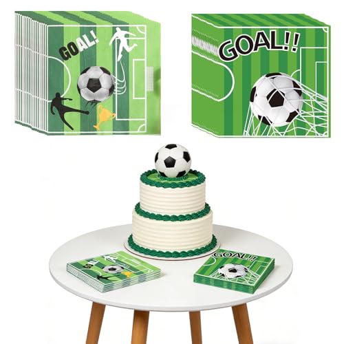 Serviettes anniversaire foot x40, serviettes jetables thème football, décorations fête foot pour table d anniversaire enfant et événement sportif, format...