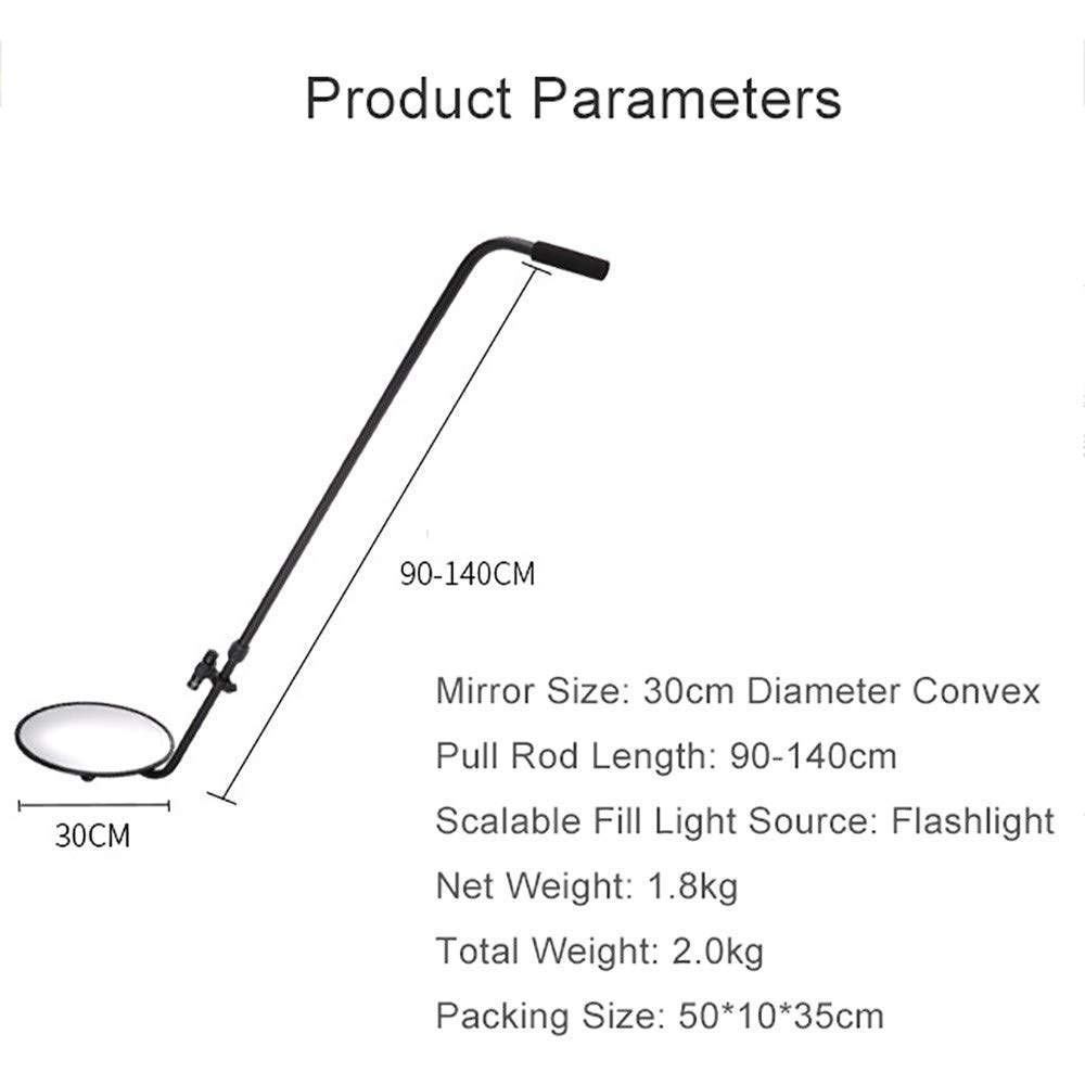 Miroir d'inspection télescopique pour véhicules, réflecteur de réparation avec source lumineuse LED, miroir de détection en acrylique pour inspection de sécurité, 3 roulettes - 1 lampe torche, argent.