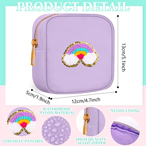Sumind 9 Pieces Nylon Mini Preppy Makeup Bag Chenille Letter Cosmetic Bag Travel Small Makeup Pouch Bag Toiletry Bag with Zipper for Women 9 Colors2