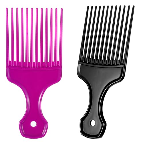 Peines afro 2 piezas para mujer plástico morado y negro miniatura 1