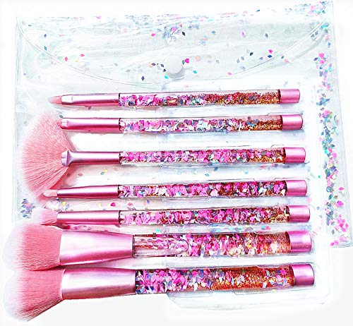 Unicorn Makeup Brush set with Fan Brush ,Crystal Sparkles 7pc Foundation Makeup Brush with Blush Powder Fan Lip Eyeshadow Eyebrow Eye Blender Brush Set for Makeup Nails