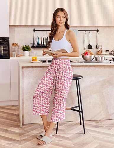 Image of Ekouaer 2 Pack Womens Pajama Pants 2026 Wide Leg Capri Yoga Pants Lounge Comfy Sleep Pj Bottoms with Pockets