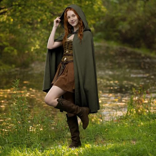 Mittelalter Umhang mit，Herren Kapuzenmantel Hexenmantel，Renaissance Kapuze umhang Kostüm，Halloween Wikinger Vampir Cosplay Kostüme (Grün)