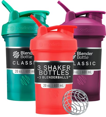 BlenderBottle Classic V2 Shaker Bottle Perfect for Protein Shakes and Pre Workout, 20-Ounce (3 Pack), Red, Green, Plum by BlenderBottle - Used condition - US$20.28