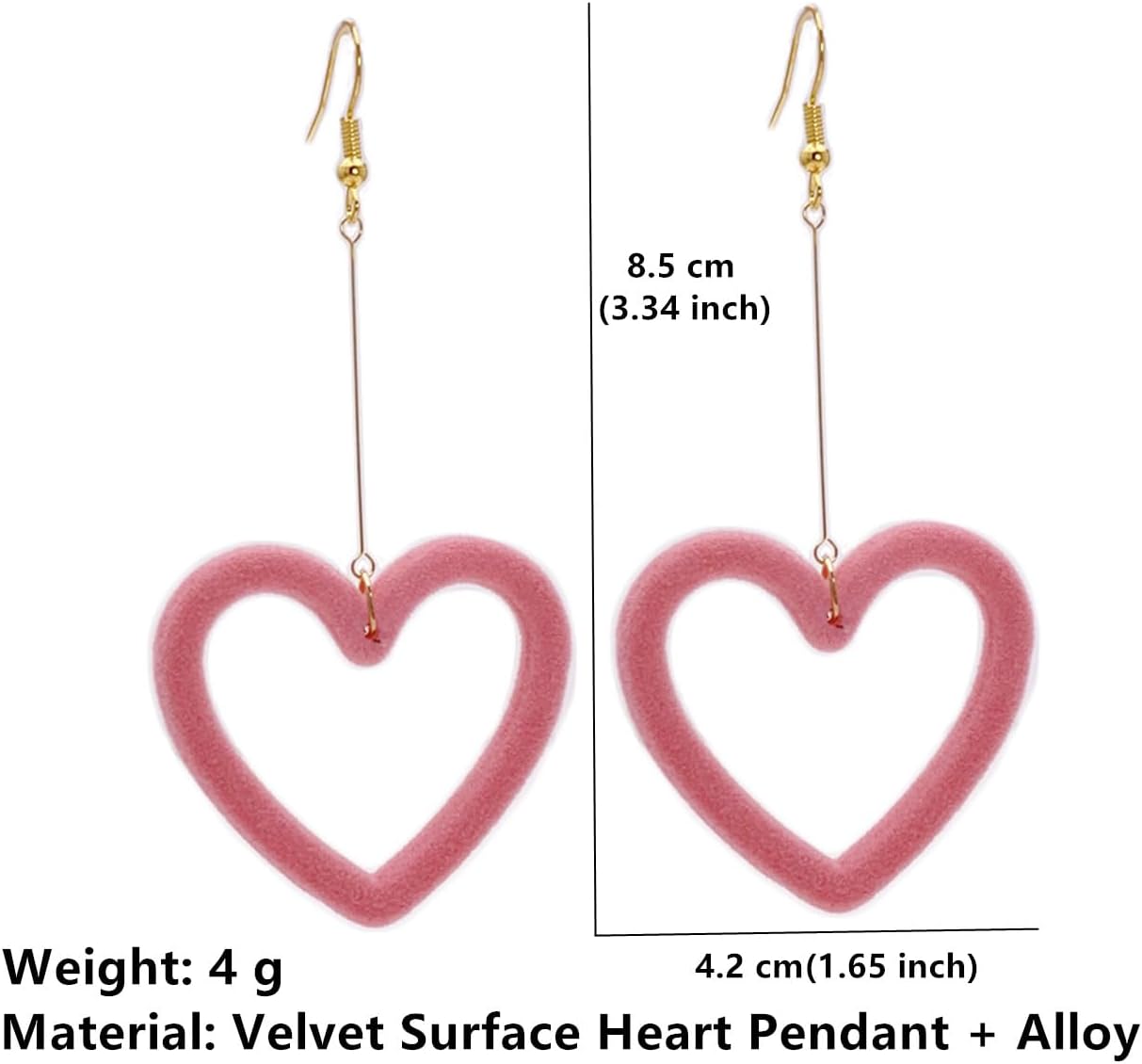 Pink Heart Long Dangle Earrings for Women Big Love Heart Drop Earrings - Image 2