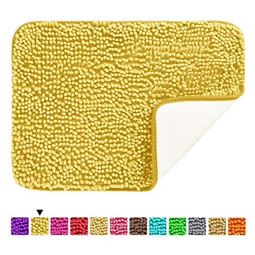 Hughapy Chenille Bathroom Rug Non Slip Bath Mat Extra Soft and Absorbent Shaggy Rugs Plush Carpet Mats for Bathroom Living Room (Yellow, 23.6x15.7 inch)