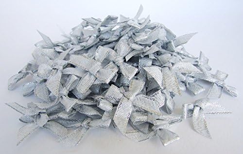 100 Silver Ribbon Bows Artificial Decor Wedding Card Scrapbook Souvenir Gift DIY