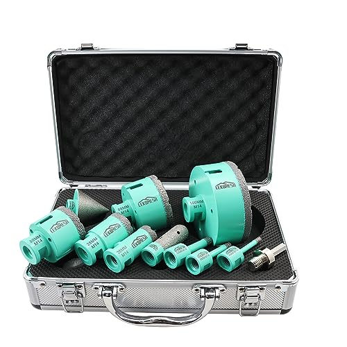 LEKOMESH Forets Diamant Carrelage - 11pcs (6/8/10/25/35/50/68/100mm+20mm Fraise Diamantée+50mm Forets Chanfreinés+Adaptateur) Trépan Diamant pour Porcelaine...