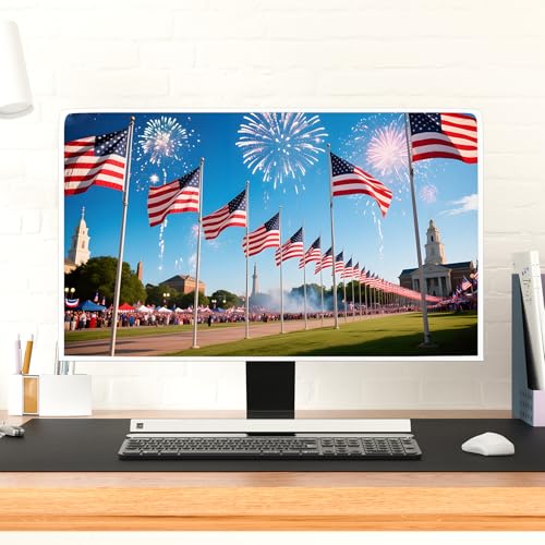 Image of American Flag Waterproof Weatherproof TV Cover 55 Inch Firework Celebrate Election Independence Day Television Accessories for 40 to 42 Inch TV LED LCD OLED Screen Decoration
