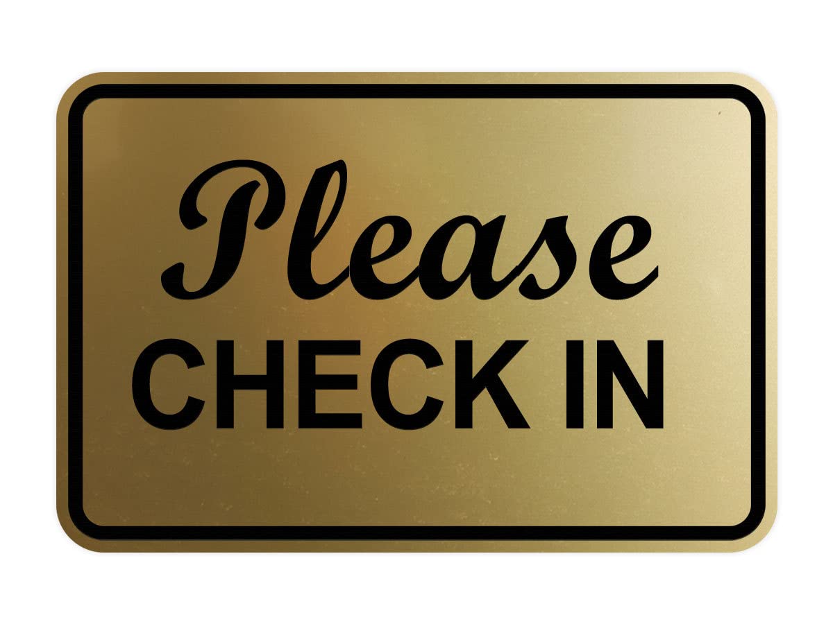 Signs ByLITA Classic Framed, Please Check In Sign (Brushed Gold) - Medium 1 Pack