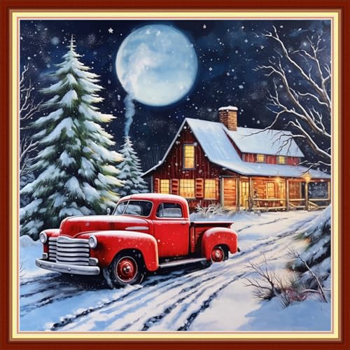 Image of Foxdiviy Stamped Cross Stitch Kits Full Range of Embroidery Needlework Starter Kits for Beginners Adults 11CT Embroidery Patterns Art Crafts DIY Needlepoint Kits-Christmas Eve 18x18 inch