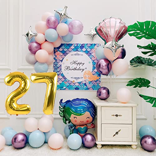 Image of 40 Inch Gold 27 Balloon Numbers, 27th Birthday Party Decorations