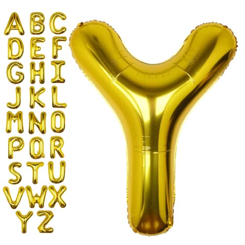 Image of 40 Inch Gold Letter Y Balloon Big Foil Helium Letter Balloons A-Z | Giant Large Mylar Party Balloon for Birthday Party Decorations