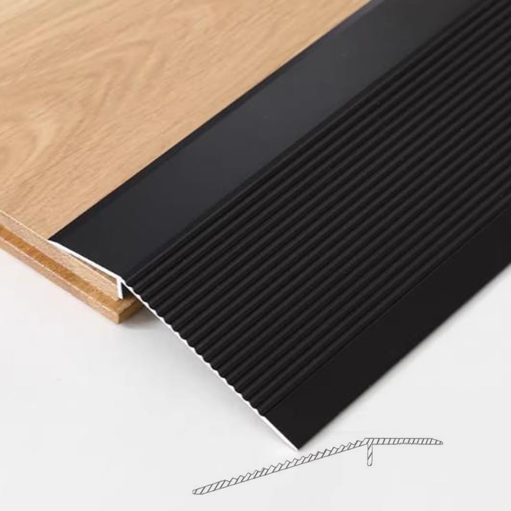 Bande de seuil antidérapante 36x4 pouces, bande de transition au sol, réducteur de seuil en aluminium, compensation de hauteur, rampe for fauteuil roulant de 0,7 à 1,6 pouces(Black)