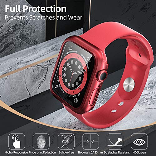 Image of pzoz Compatible for Apple Watch Series SE2 /6 /5 /4 /SE 44mm Case with Screen Protector Accessories Slim Guard Thin Bumper Full Coverage Matte Hard Cover Defense Edge for iWatch Women Men GPS (Red)