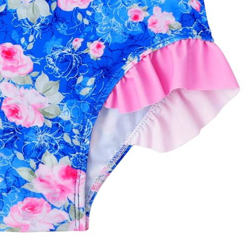 Image of Baby Toddler Girl Long Sleeve Ruffle Swimsuit One Piece Zipper Rash Guard Bathing Suit with UPF 50+ Sun Protection