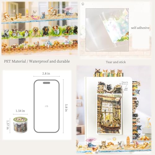 Image of PET Tape Set for Junk Journal,6 Rolls Cute Cat Tape Stickers,Clear Pet Dog Stickers for Scrapbooking,Journaling,Planner,DIY Arts Crafts,Notebook,Phone Case,Cups(Pet Time)