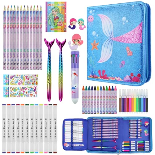 Art Supplies - Set da disegno per bambine dai 4 agli 11 anni, libro da colorare, pastelli a olio, pastelli, matite colorate, set da colorare per bambini