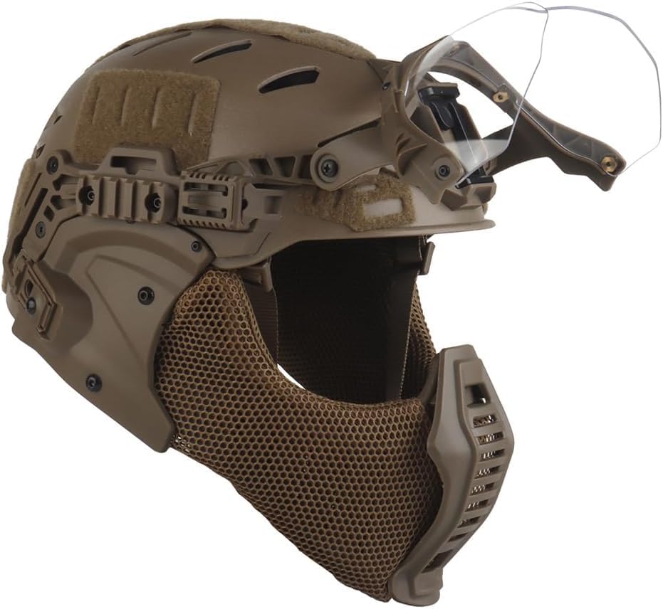 Casque Tactique Rapide Airsoft Masque Et Flip-Up Set De Lunettes Intégrées, Equipement De Protection Tactique Réglable Extérieur pour Chasse CS Paintball...