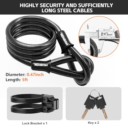Image of NDakter Bike Locks Heavy Duty Anti Theft, 18mm Bicycle Combo U Lock, 4-Digit Resettable Combination Lock with 5FT Steel Cable and Bracket, for Electric Scooter, Ebike, Motorcycle (Orange)