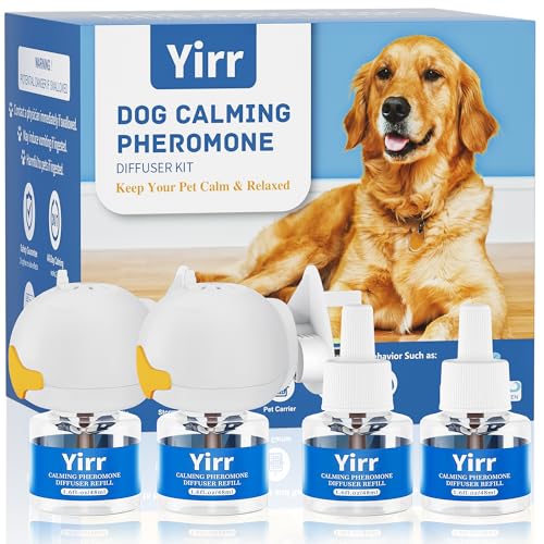 Dog Calming Plug-in, Relaxants & Anxiety Relief for Dogs, 6-in-1 Dog Pheromones Calming Diffuser Kit, Relaxing Pheromone for Dogs Relief Stress Anxiety Fighting Scratching, 2 Diffuser 4 Refills(48ml)