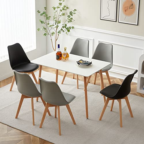 LafeuR Set di 6 sedie da pranzo con 6 sedie, set da 6 sedie da pranzo con tavolo per soggiorno, cucina, ufficio (tavolo bianco + 4 grigio e 2 sedie nere), SE-1WH+TP-4G-2BK-HH