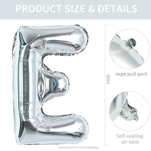 TONIFUL 40 Inch Large Silver Letter E Balloons Helium Balloons,Foil Mylar Big Letter Balloons for Birthday Party Anniversary Supplies Decorations