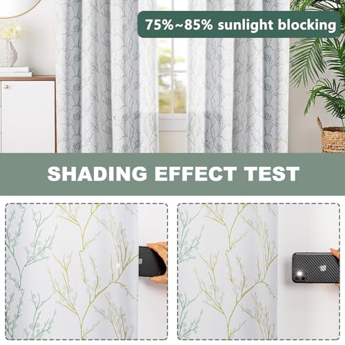 Image of MYSKY HOME Curtains 72 inches for Living Room 2 Panel Sets Thermal Insulated Curtains for Small Window Leaf Print Classical Room Darkening Drapes for Bedroom, 52W x 72L Inch, Green