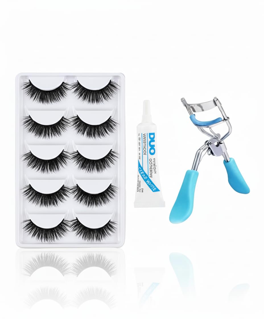 Miss Hot 5 Pairs Eyelashes Kit with Eyelash Glue & Curler | 3D Natural Look Reusable Lashes for Women | Long Lasting Water...