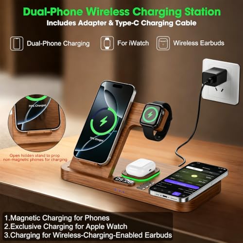 Image of Dual Phone Foldable Wireless Charging Station for Apple, Couple&Family Use