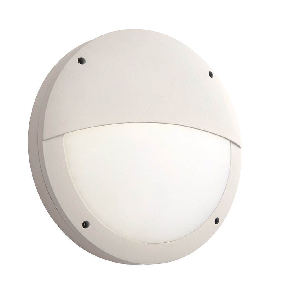 LUIK IP65 Outdoor 18W Eyelid White Round Security Porch Robust Polycarbonate Slimline LED Bulkhead Light with Microwave Sensor