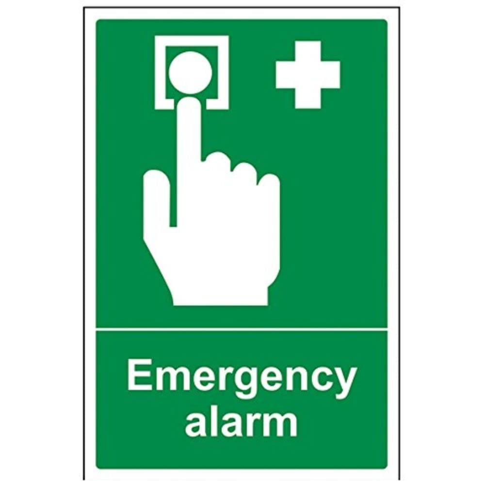 VSafety Emergency Alarm Sign - Portrait - 200mm x 300mm - 1mm Rigid Plastic