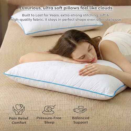 Image of AYKA Premium Microfiber Pillow for Sleeping, Set of 2 | 17x27 Inch Hotel Luxury Bed Pillows | 100% Virgin Fiber Fill, Soft & Fluffy | Neck Support for Side, Back & Stomach Sleepers | White
