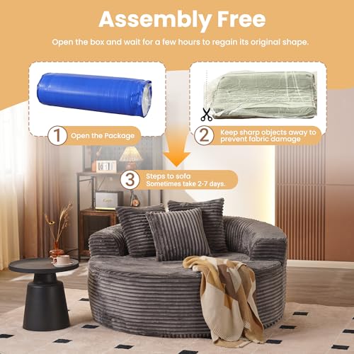 Image of HOOOWOOO Cloud Round Couch for Living Room,Oversized Single Sofa No Assembly,Matching Plush Corduroy Chaise Lounge Accent Chair for 1 to 2 Persons(Gray)