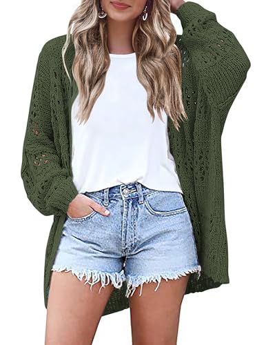 Image of HOTOUCH Womens Lightweight Crochet Cardigan Sweaters Summer Boho Kimonos | Long Sleeve Oversized Knit Tops Duster,2026 Trendy Open Front Outfits,Spring Fashion Cute Clothes,Beach Vacation Cover Up