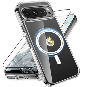 Oterkin Magnetic for Google Pixel 9 Case, Pixel 9 Pro Case with Screen Protector [Compatible with MagSafe][Colorful Frame][Hard Clear Back] Shockproof Phone Case for Pixel 9/9 Pro 6.3” (Clear)