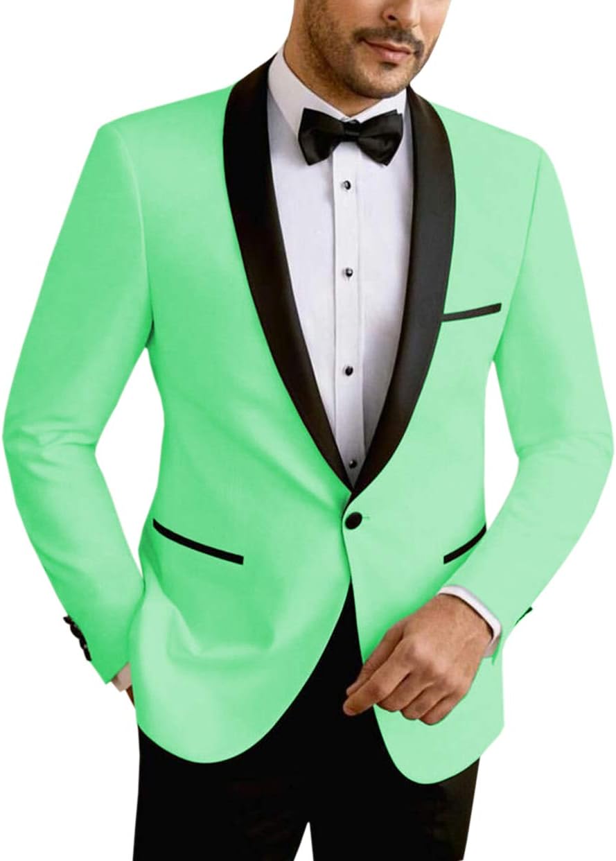Men's Suit Jacket Slim Fit One Button Shawl Lapel Tuxedo Formal Wedding Groomsmen Blazer(Jacket) Mint Green