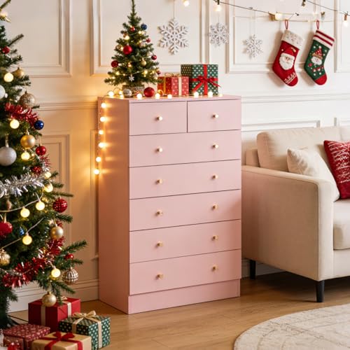 Karl home Pink 7 Drawer Dresser for Bedroom, Tall Dresser
