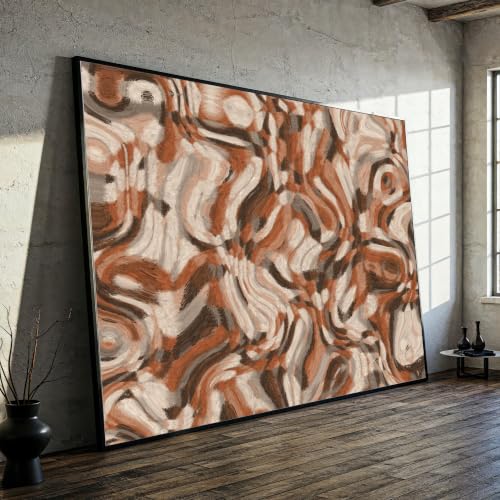 Toile abstraite vintage marron grand format 80x110 cm pour un salon rétro chaleureux