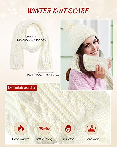 SATINIOR 5 Pcs Cable Knit Scarf Glove Hat Set Include Beanie Hat Gloves Scarf Headband3